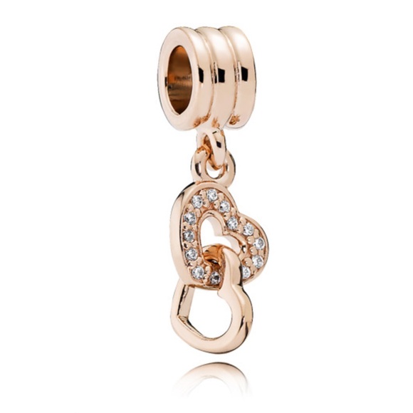 Retired Pandora Rose Interlocking Love Heart Dangle Charm with Clear Zirconia - Picture 1 of 9